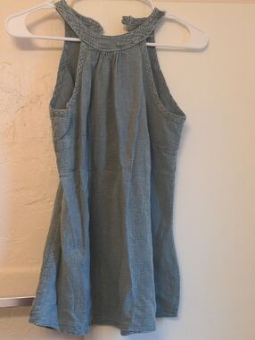 Sleeveless Light Blue Denim Jean Color  Textured Halter Top